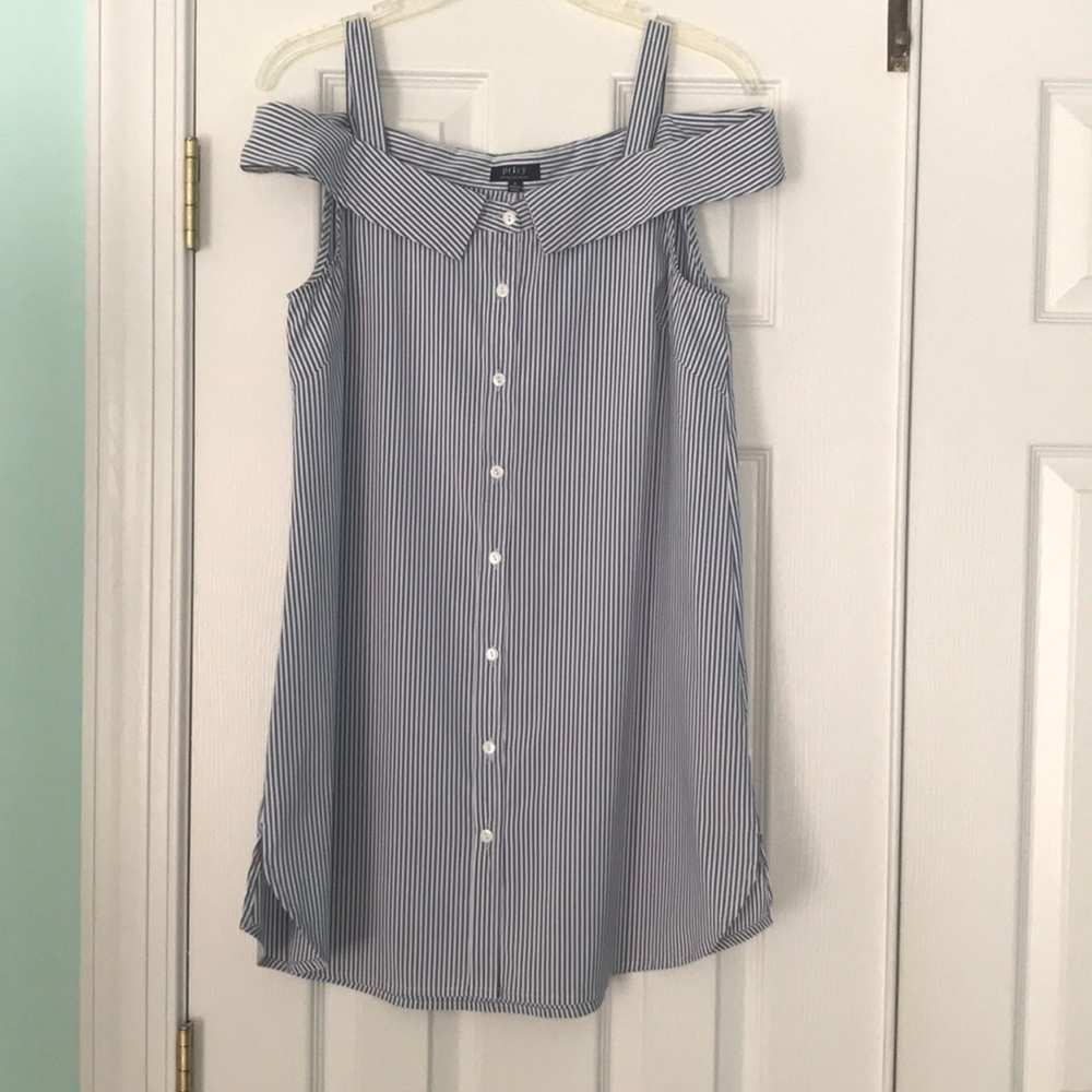 Blue and white striped mini vacation dress